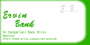 ervin bank business card